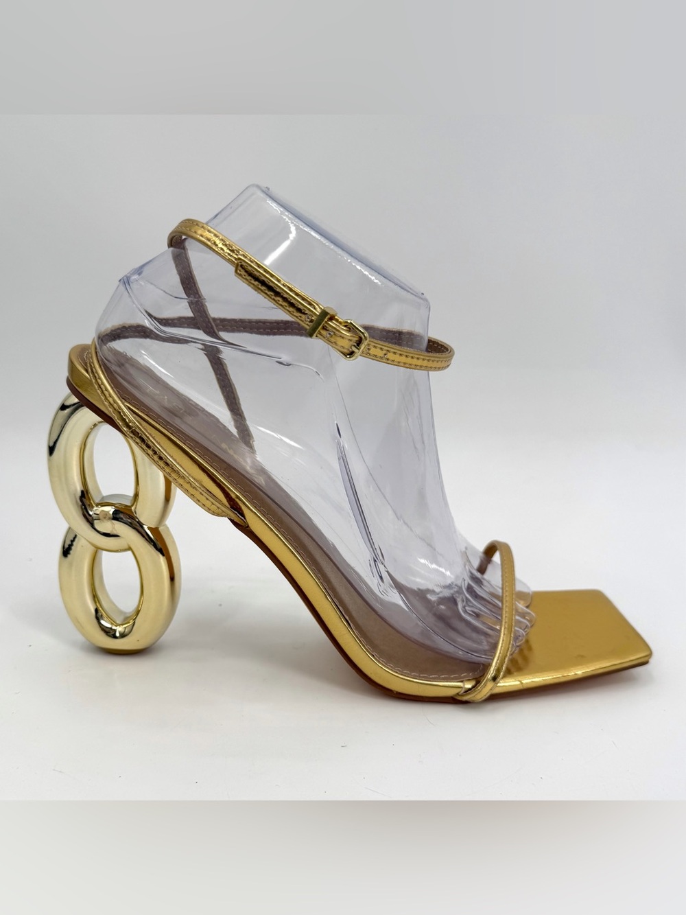 Fashion Nova High Heels Womens 11 Gold Farah Ankle Strappy Novelty Sexy Metallic